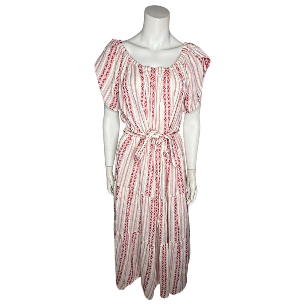 VELVET By Graham & Spencer Midi Dress Women’s XL Red Stripe Jacquard